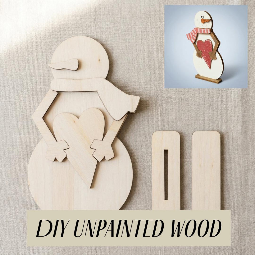 DIY Snowman Shelf Sitter | Paint Your Own Winter Decor | Unfinished Wood Snowman Craft | Valentine & Winter DIY | 7 Inch