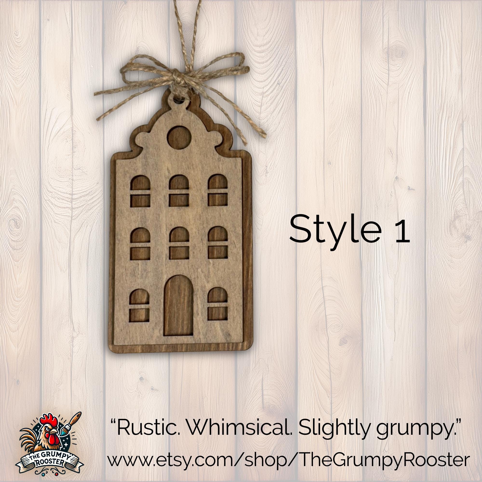 Rustic Wooden House Christmas Ornaments Scandinavian Farmhouse Village Set or Individual Layered Wood Holiday Decor Bulk Discounts Available