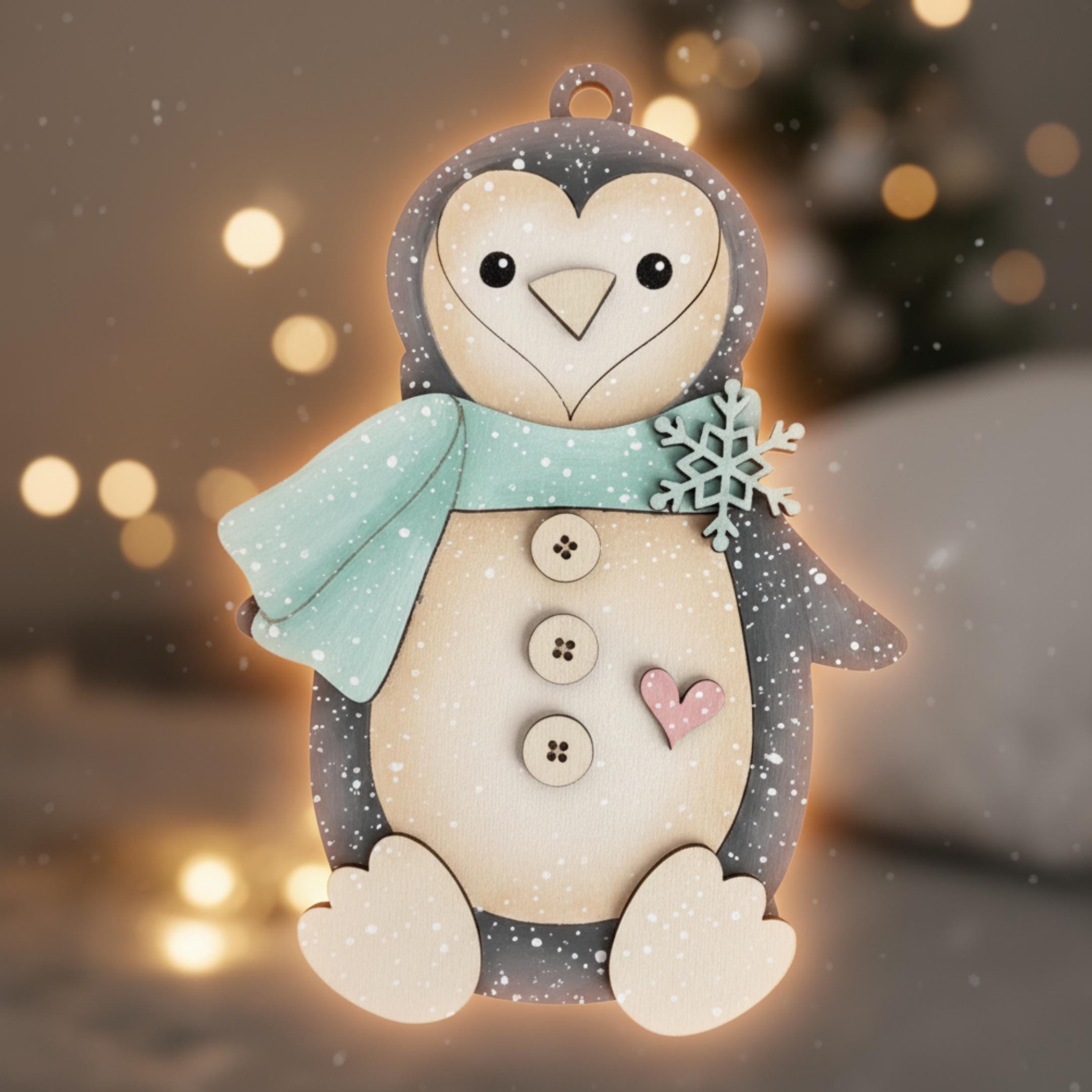DIY Penguin Ornament – Unpainted Wood Craft, Winter Christmas Decor, Paintable Layered Ornament, No-Glue Option, Kids & Adult Craft