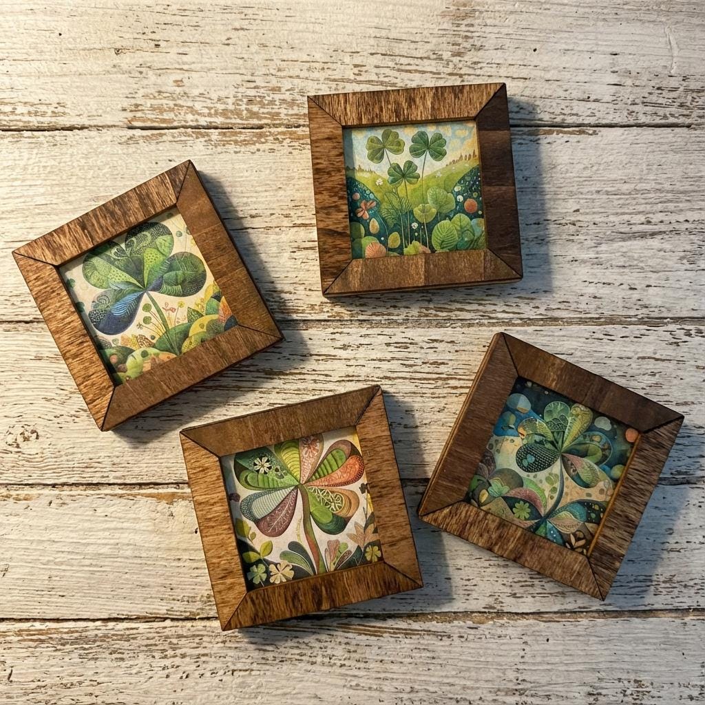 Rustic Wood Fridge Magnets | Handmade Farmhouse Magnet Decor | Clover Art Mini Wood Frames | Strong Flush Magnets St Patricks Day
