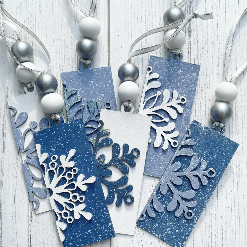 Set of 3 + Elegant Snowflake Christmas Ornaments Wooden Winter Ornaments with Bead Accents, Assorted Colors, Bulk Options Available