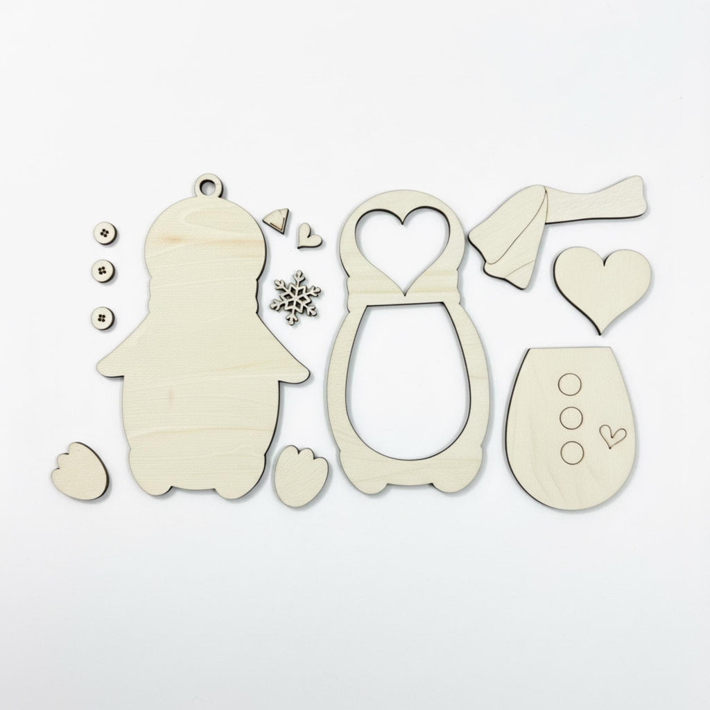 DIY Penguin Ornament – Unpainted Wood Craft, Winter Christmas Decor, Paintable Layered Ornament, No-Glue Option, Kids & Adult Craft