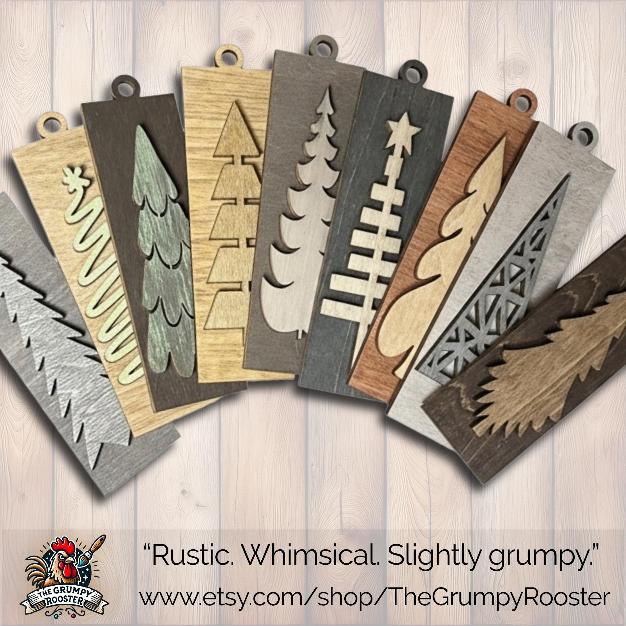 Rustic Christmas Tree Ornaments, Fast Shipping, Wood Farmhouse Holiday Decor DIY Gift Tag Neutral Minimal Tree Decorations Bulk Wholesale