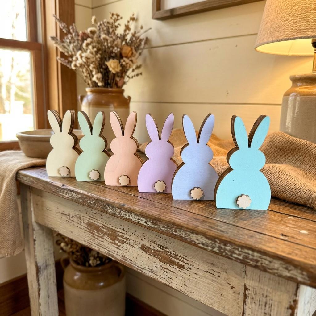 Pastel Mini Bunny Trio – Reversible 3 Inch Easter Decor – Assorted Bunny Set – Tiered Tray or Easter Basket Filler