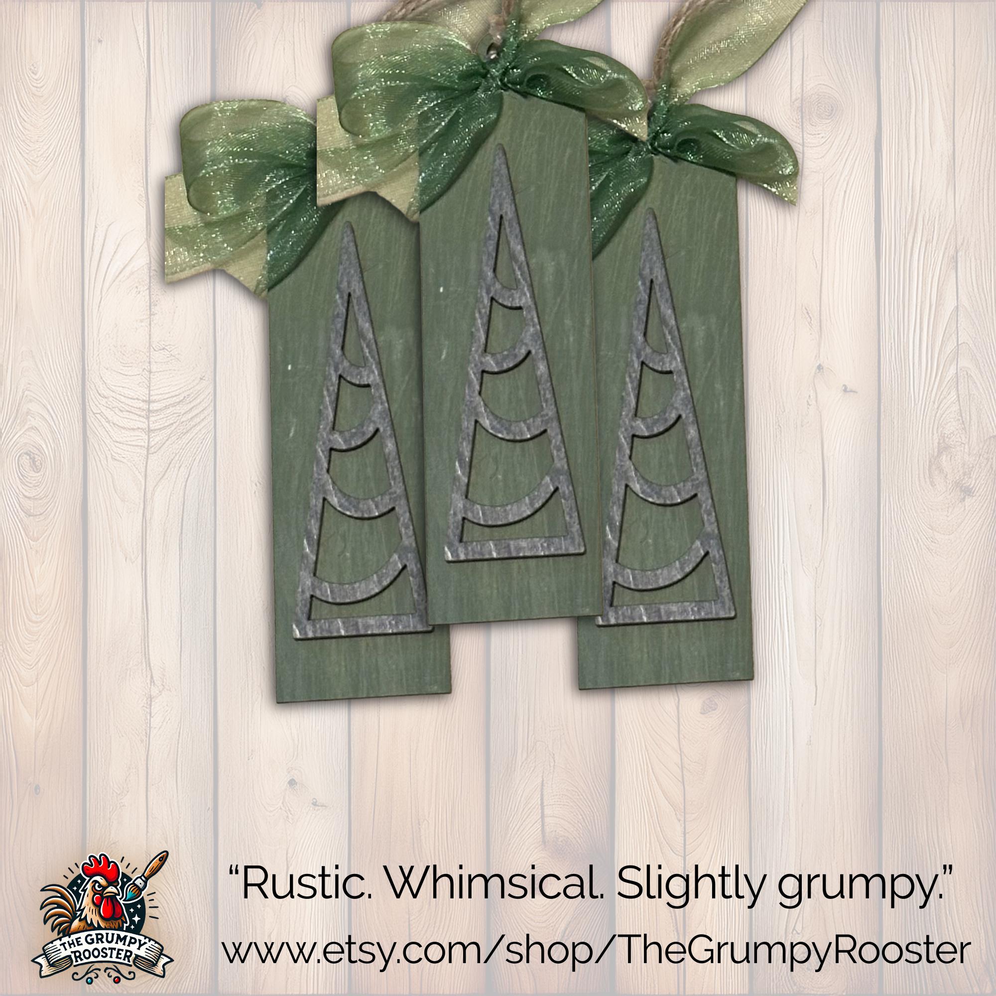 Vintage Rustic Green  Ornament, Wood Holiday Decor, rustic christmas ornament, christmas tree decoration, Single or Bulk Qty