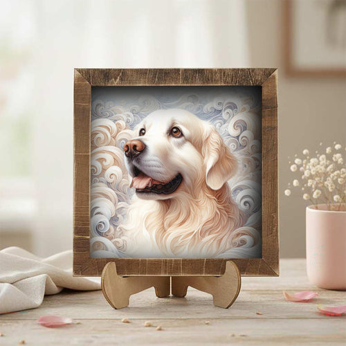 Cream Golden Retriever Dog Framed Art, Watercolor Golden Retriever Portrait, 5.5 Inch Shelf Decor with Easel, Dog Lover Gift
