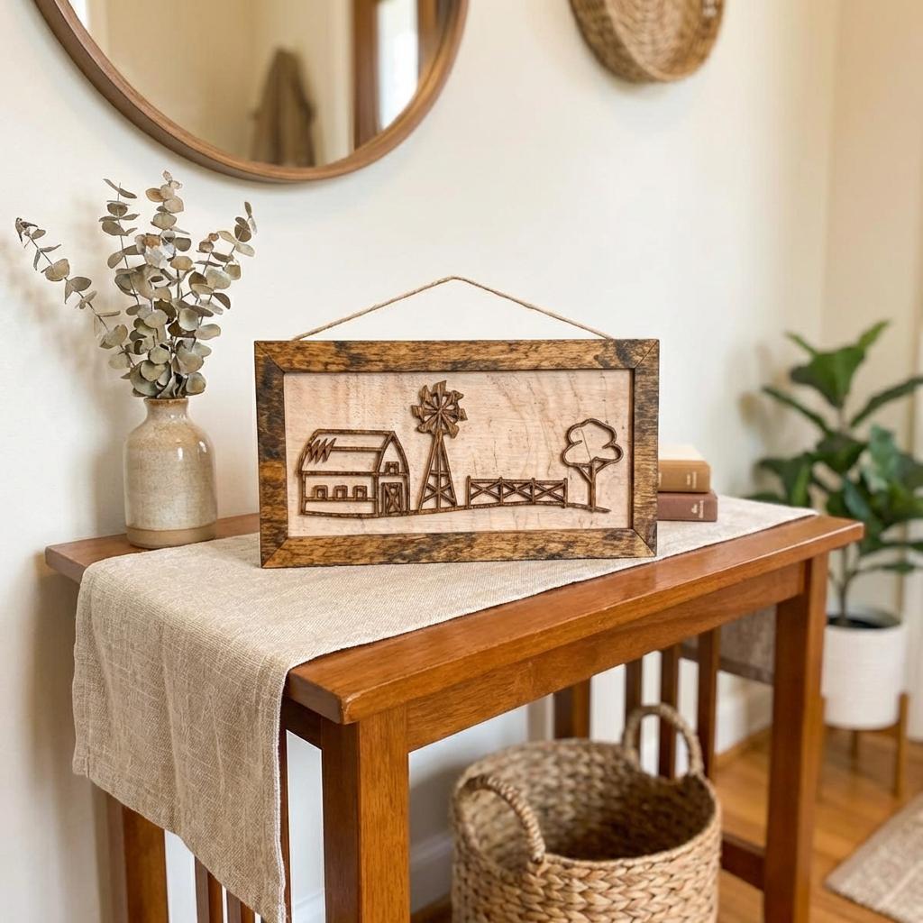 Rustic Farm Wall Art, Layered Wood Farm Decor, Farm Scene Sign, Barn and Windmill, Farmhouse Wall Hanging