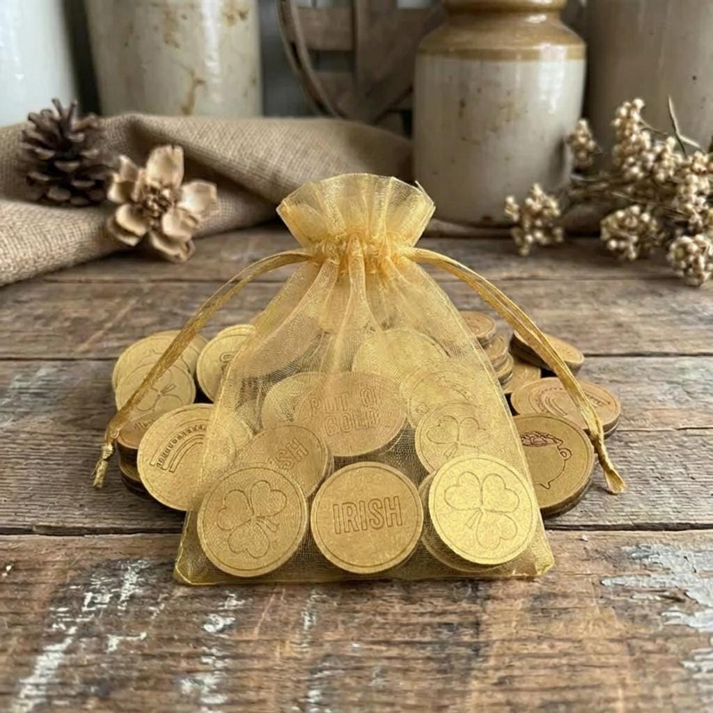 St Patrick's Day Gold Coins - Rustic Tiered Tray Decor, Set of 7