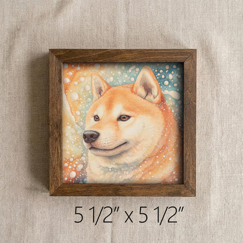 Cream Shiba Inu Dog Framed Art, Watercolor Shiba Inu Portrait, 5.5 Inch Shelf Decor, Dog Lover Gift