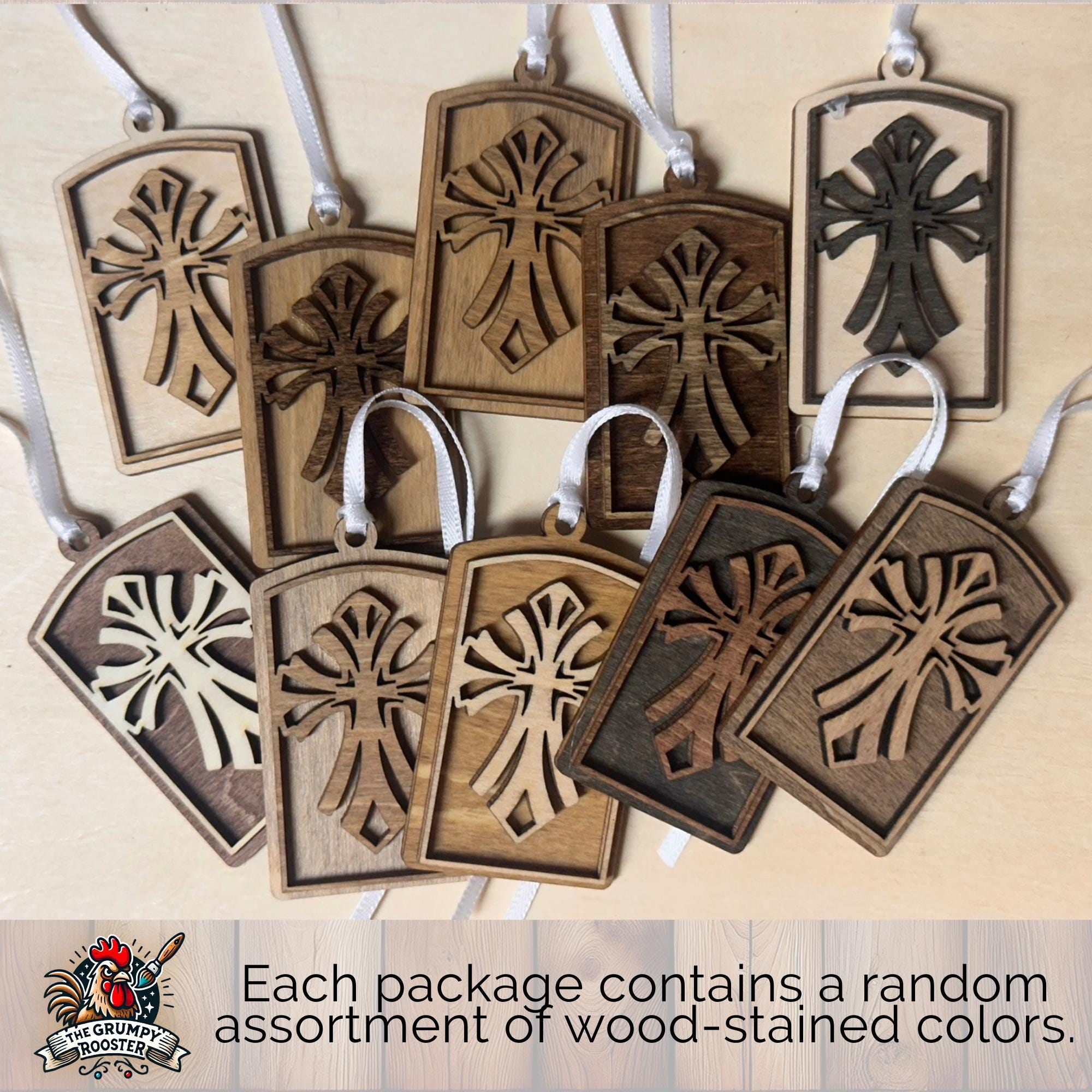 Rustic Wooden Arch Ornaments Set | Christian Christmas Decor | Layered Wood Cross Flourish | 3-Pack or 10-Pack | Handmade Faith Gift Tags