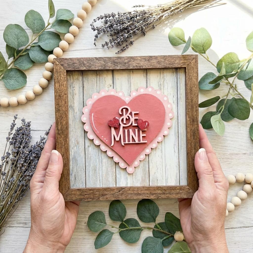 Be Mine Valentine Sign, Layered Wood Heart Decor, Rustic Valentine Shelf Sign, Farmhouse Valentine Gift, Easel Included