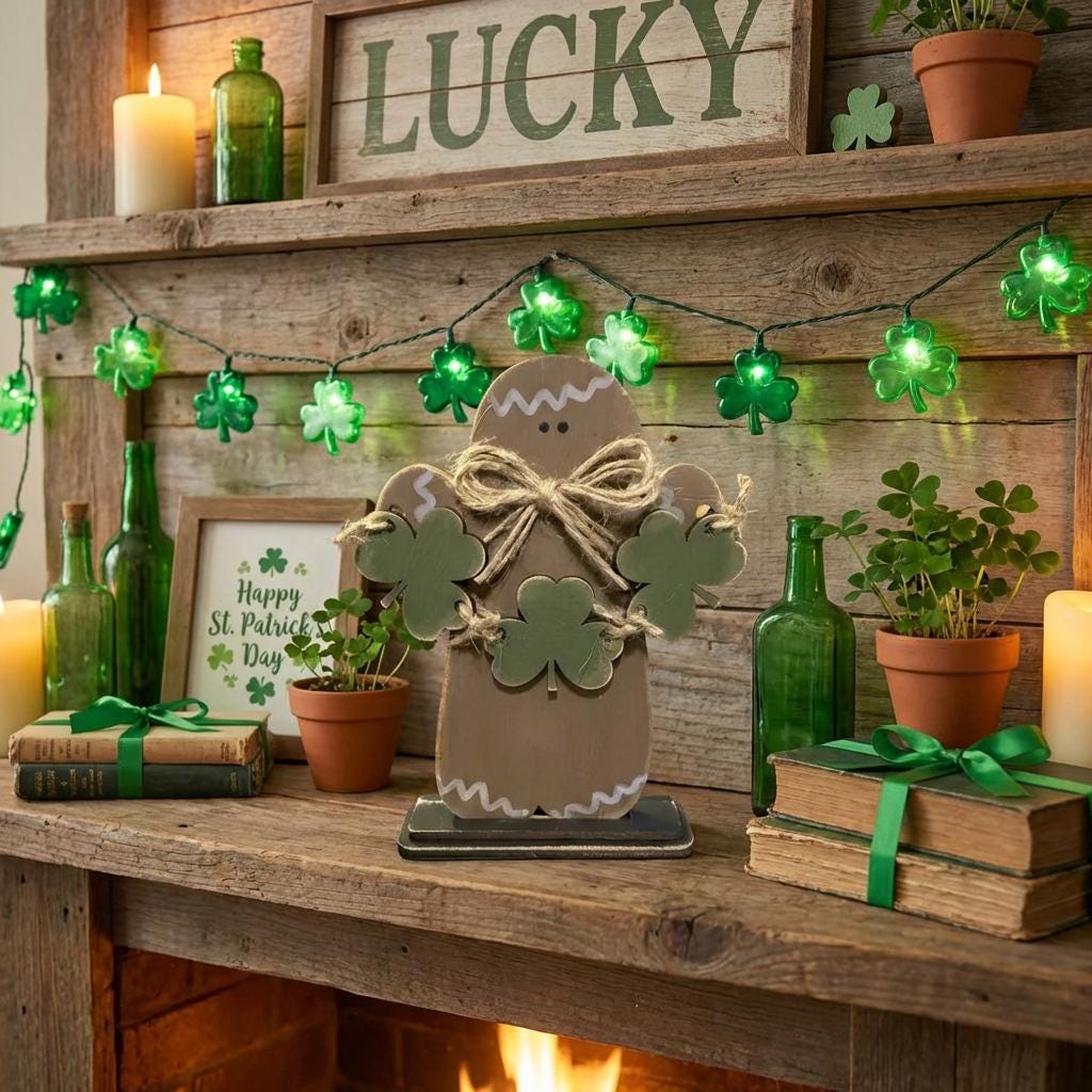 Rustic Gingerbread Shamrock Shelf Sitter or Ornament