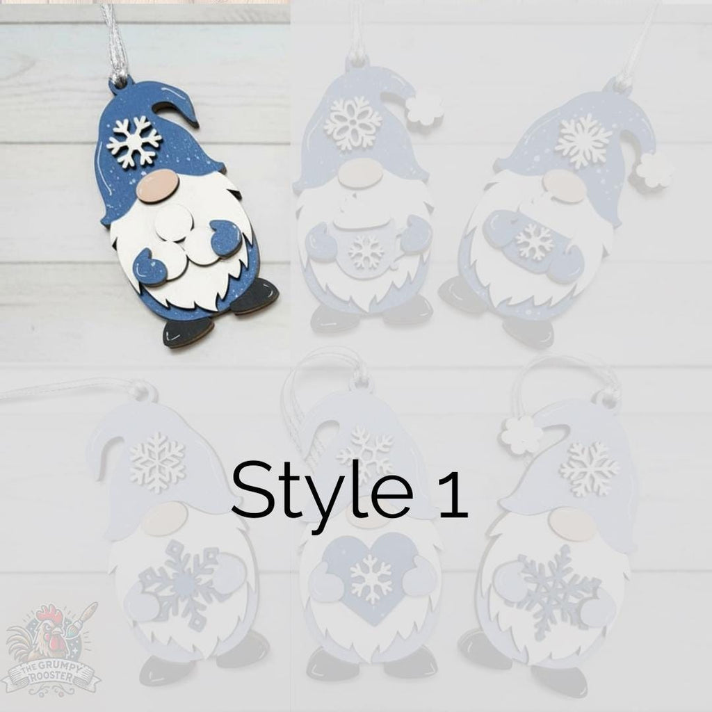 Snowflake Gnome Ornaments – Blue & Gray Winter Gnome Decor – Layered Wood Christmas Ornament – Rustic Farmhouse Holiday Decor Handmade Gift