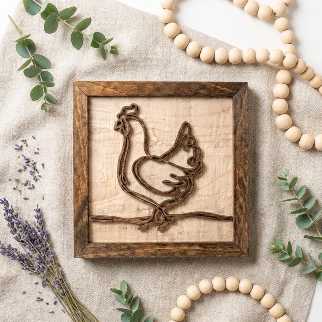 Rustic Farm Wall Art, Layered Wood Farm Decor, Rooster Chicken Hen Sign, Farmhouse Wall Hanging