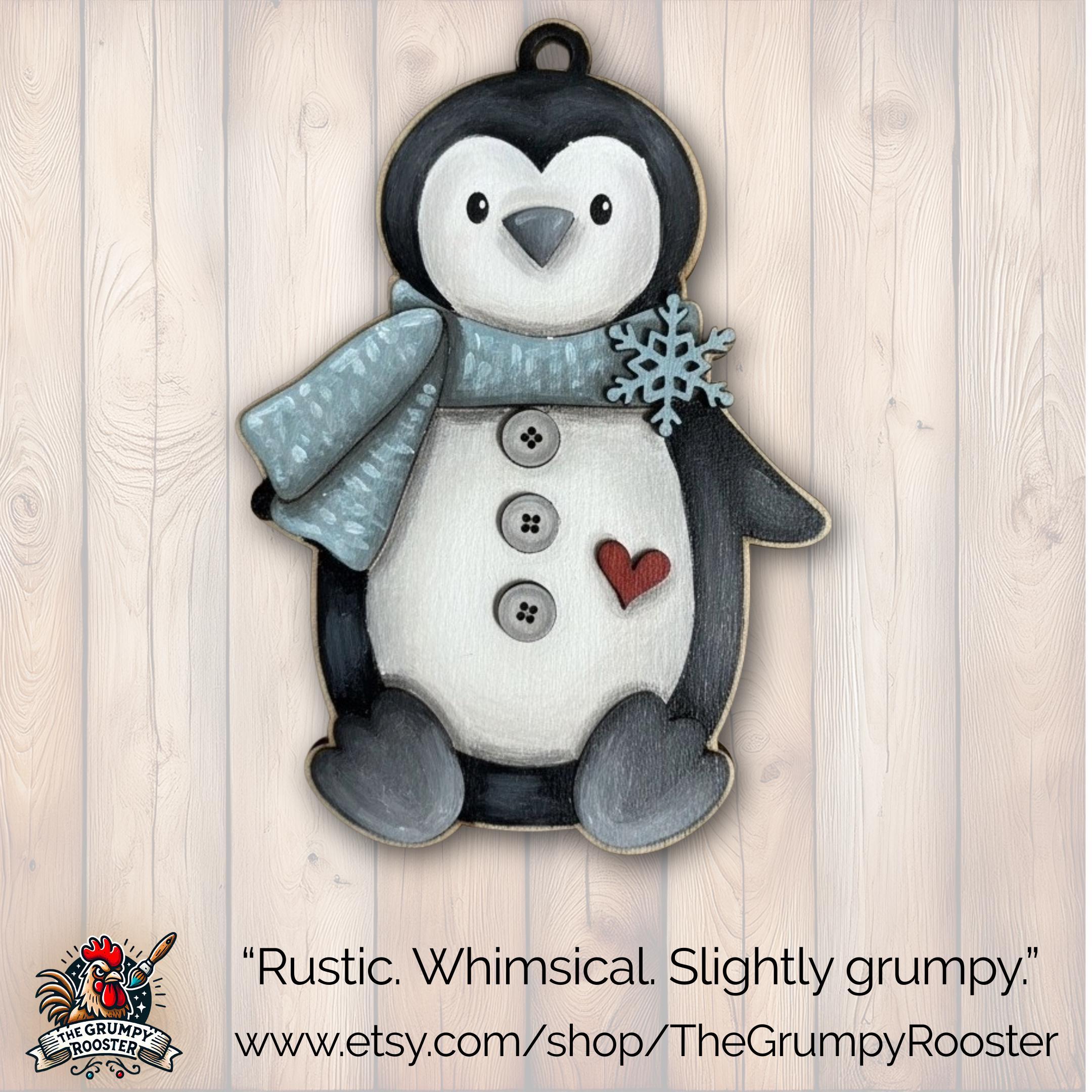 DIY Penguin Ornament – Unpainted Wood Craft, Winter Christmas Decor, Paintable Layered Ornament, No-Glue Option, Kids & Adult Craft