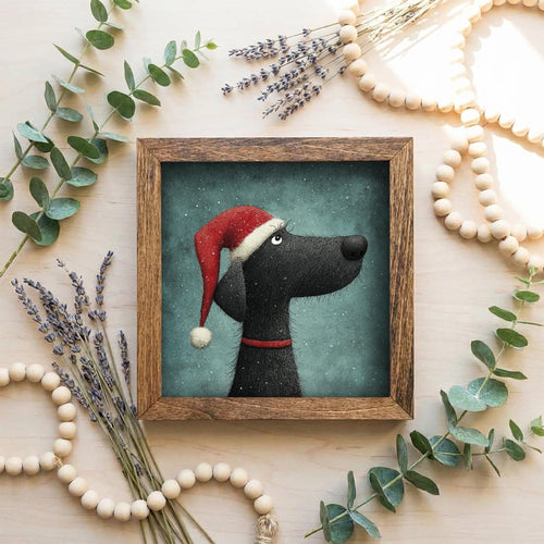 Christmas Dog Framed Art | Whimsical Holiday Dog Illustration | Pet Lover Christmas Decor | Rustic Farmhouse Frame | Easel Included