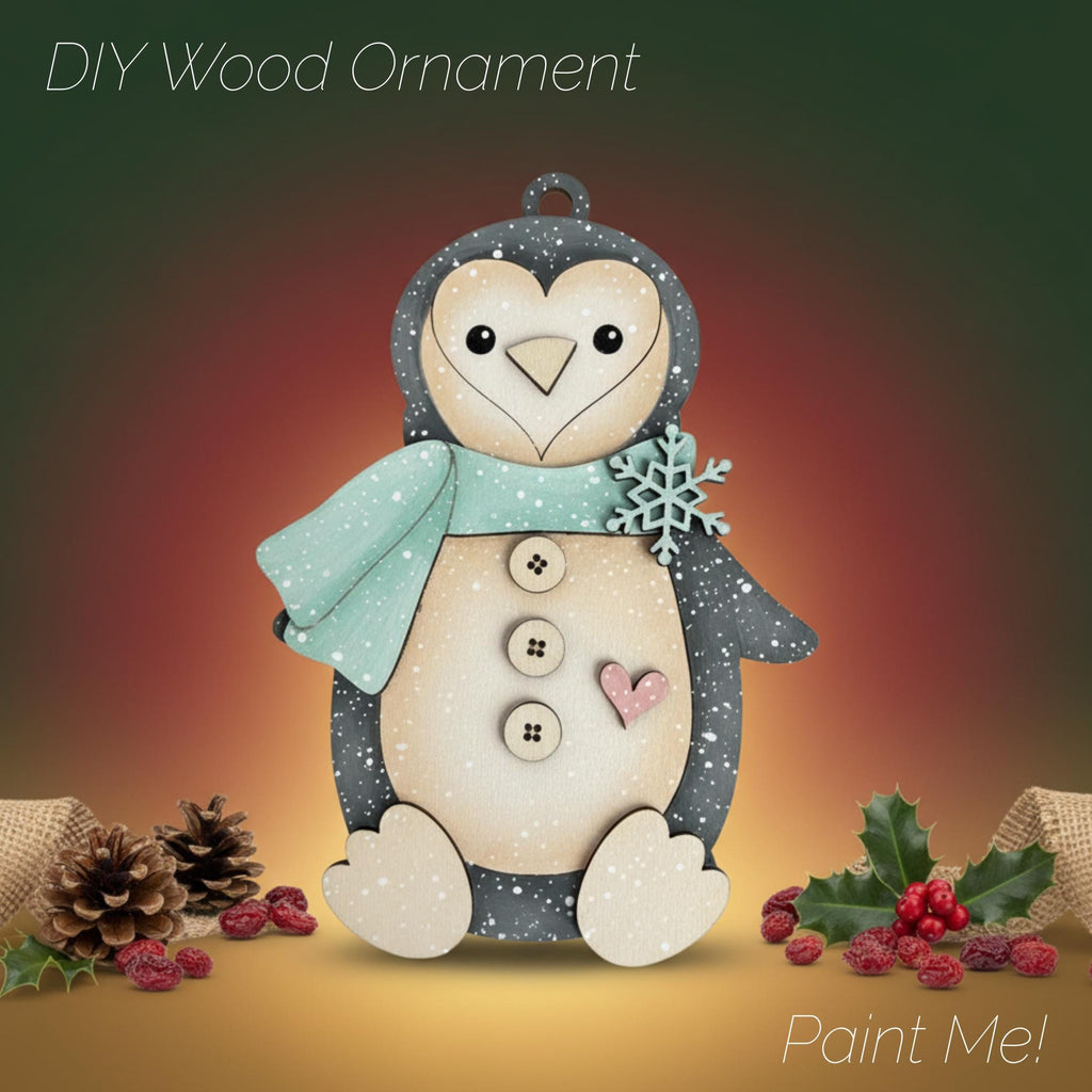DIY Penguin Ornament – Unpainted Wood Craft, Winter Christmas Decor, Paintable Layered Ornament, No-Glue Option, Kids & Adult Craft