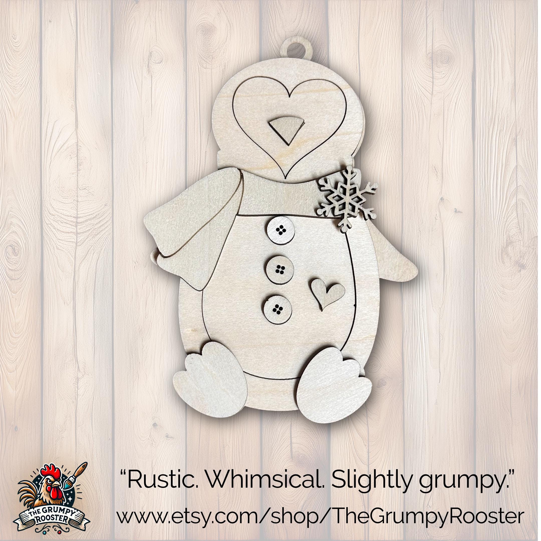 DIY Penguin Ornament – Unpainted Wood Craft, Winter Christmas Decor, Paintable Layered Ornament, No-Glue Option, Kids & Adult Craft