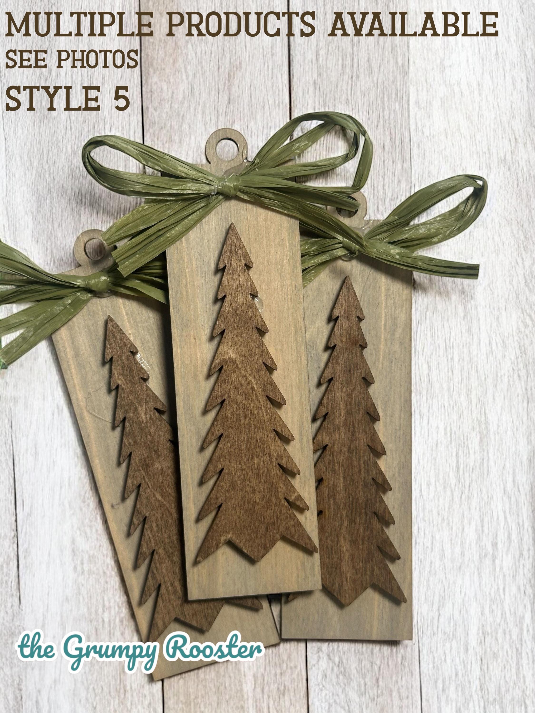 Rustic Wooden Christmas Ornaments Set of 3, Handmade Holiday Décor, Farmhouse Gift Tags, Tiered Tray Decorations, Rustic Christmas Decor