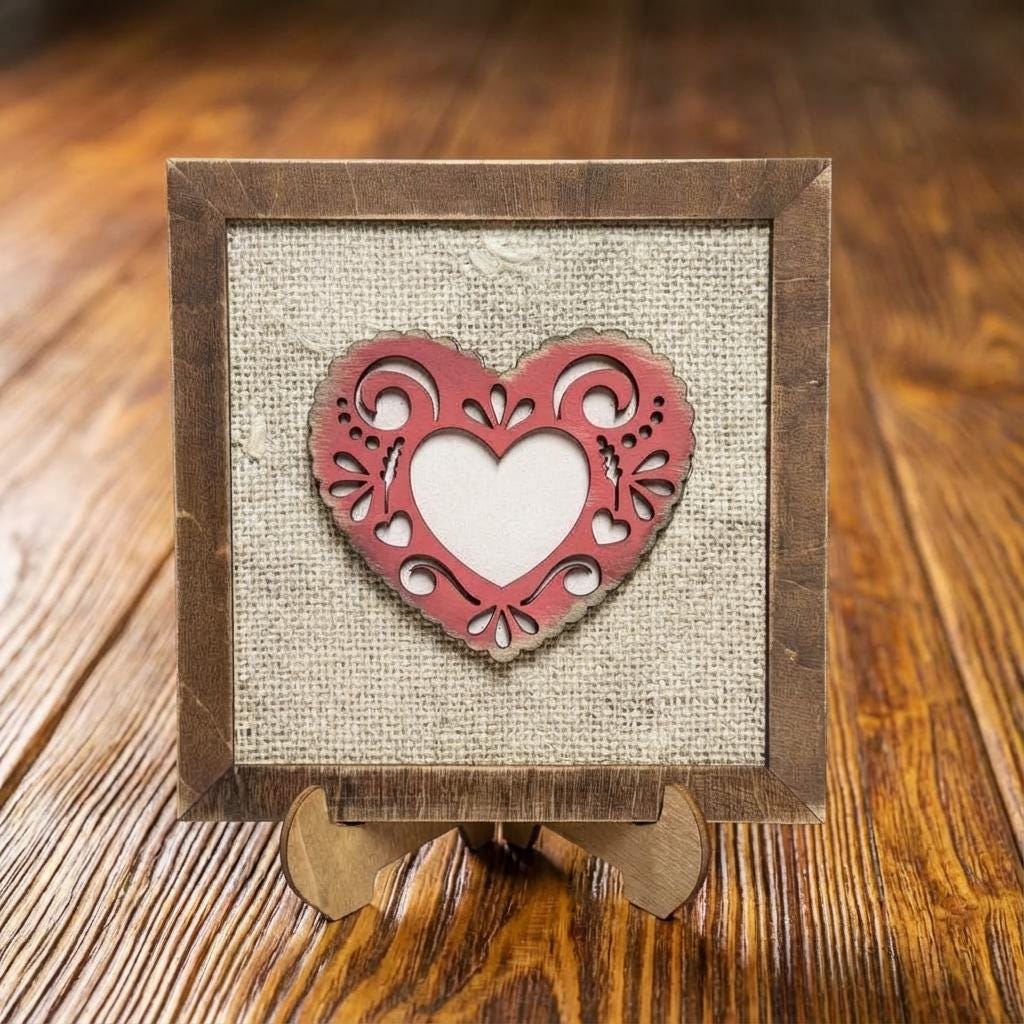 Wedding Anniversary Decor – Framed Lacy Heart Art, Rustic Farmhouse Keepsake