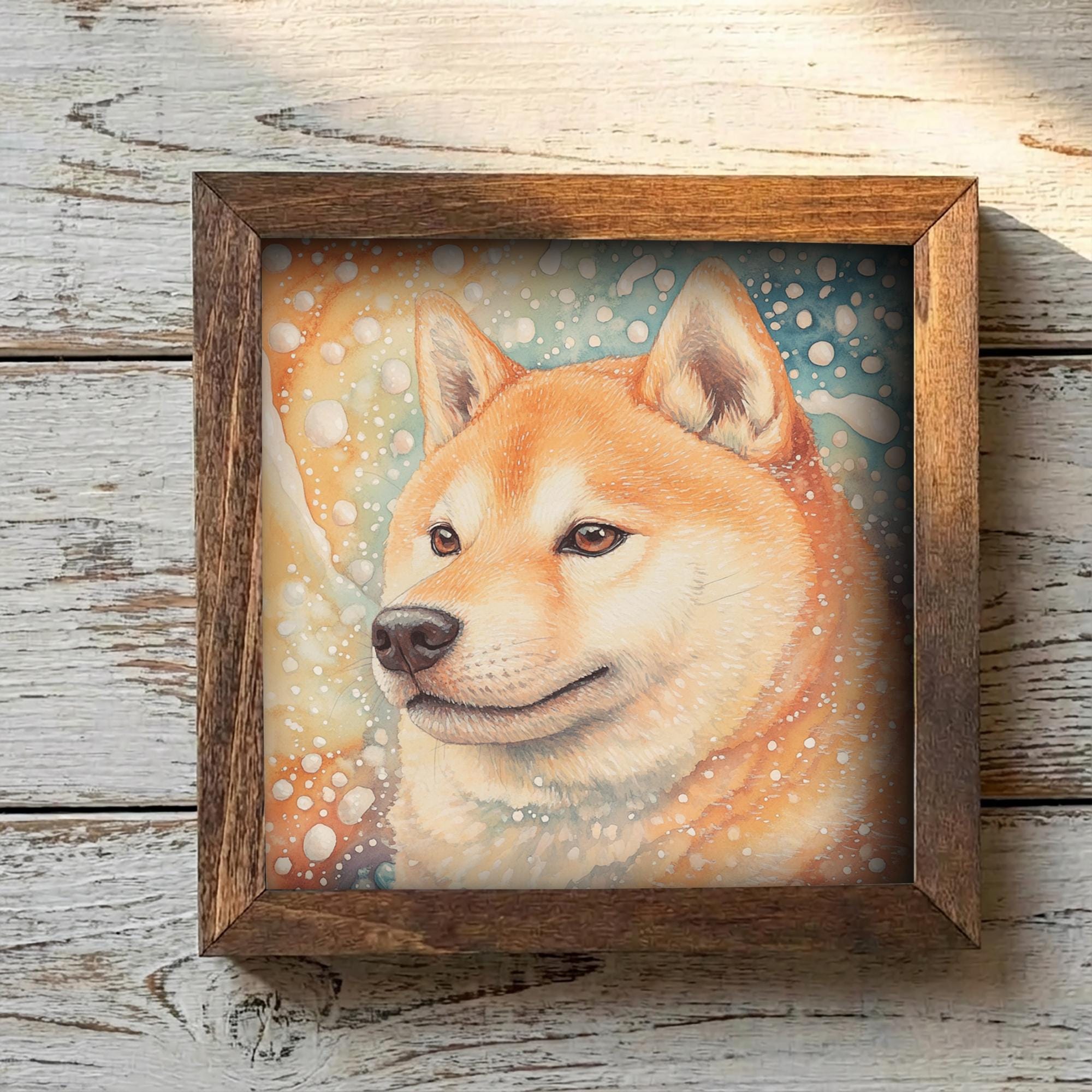 Cream Shiba Inu Dog Framed Art, Watercolor Shiba Inu Portrait, 5.5 Inch Shelf Decor, Dog Lover Gift