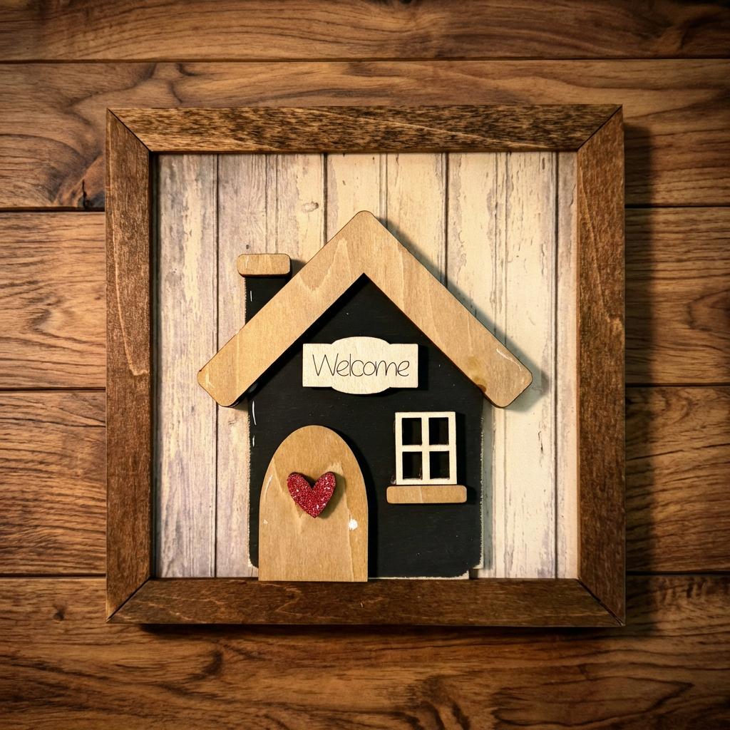 Welcome Wood Sign and Easel – Framed Layered Wood Decor with Easel, Rustic Farmhouse Shelf Sign, Housewarming Gift