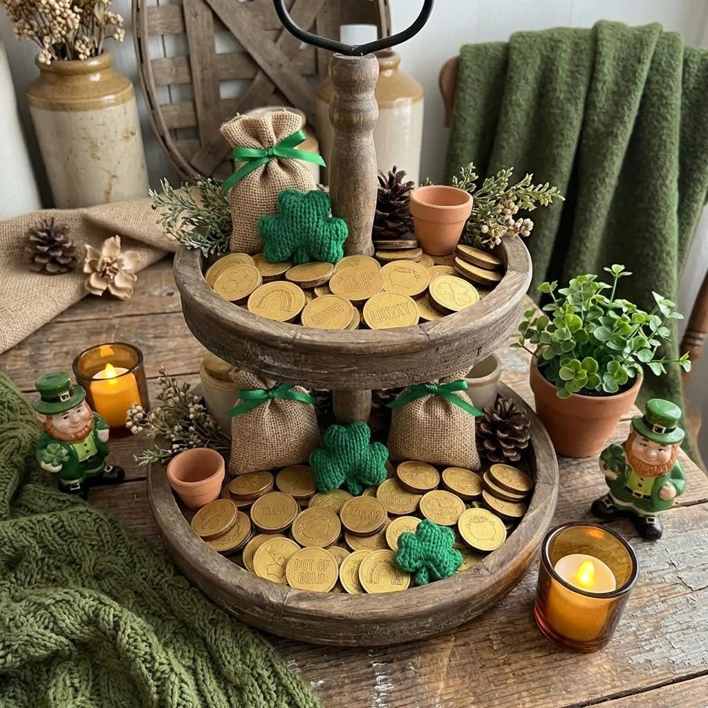 St Patrick's Day Gold Coins - Rustic Tiered Tray Decor, Set of 7