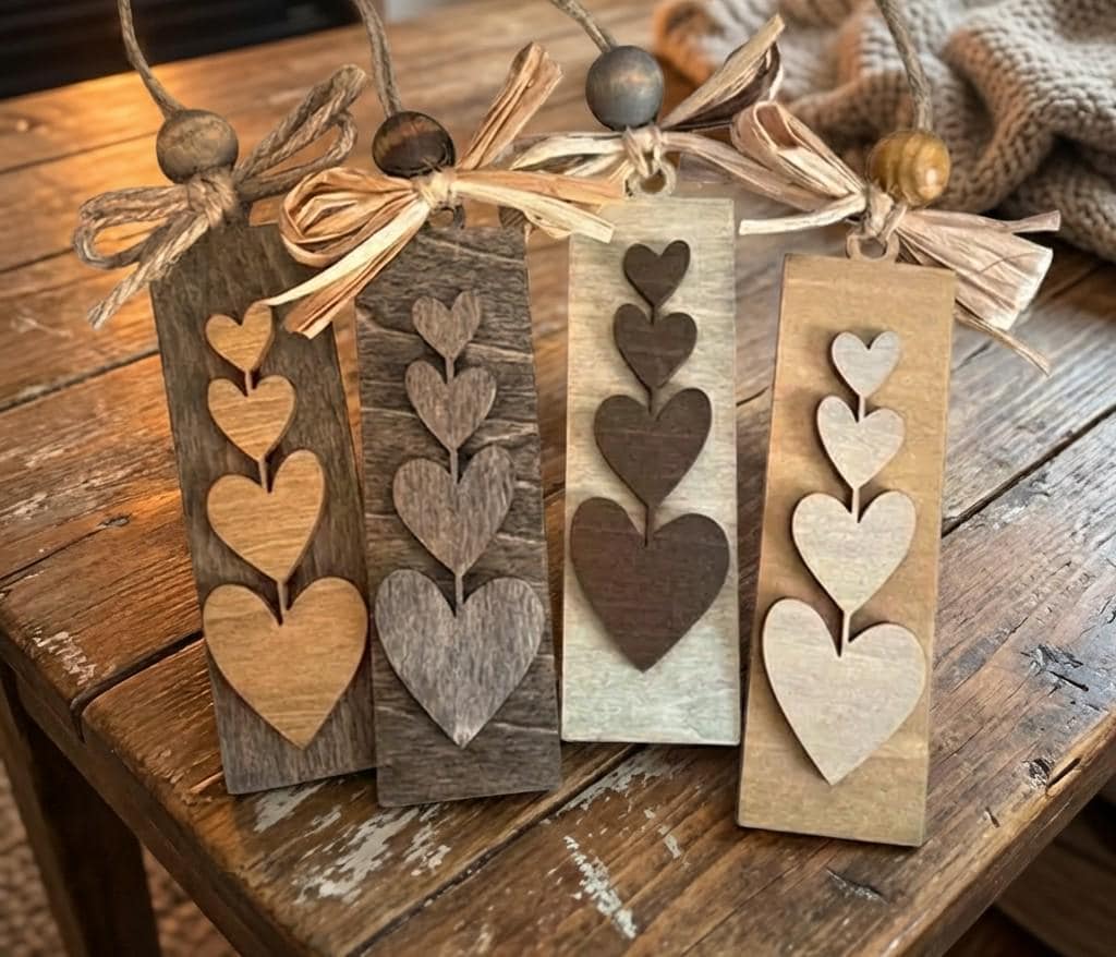 Rustic Wooden Heart Decor Set, Farmhouse Heart Ornaments, Neutral Wood Hearts, Everyday Heart Decor, Giftable Heart Set