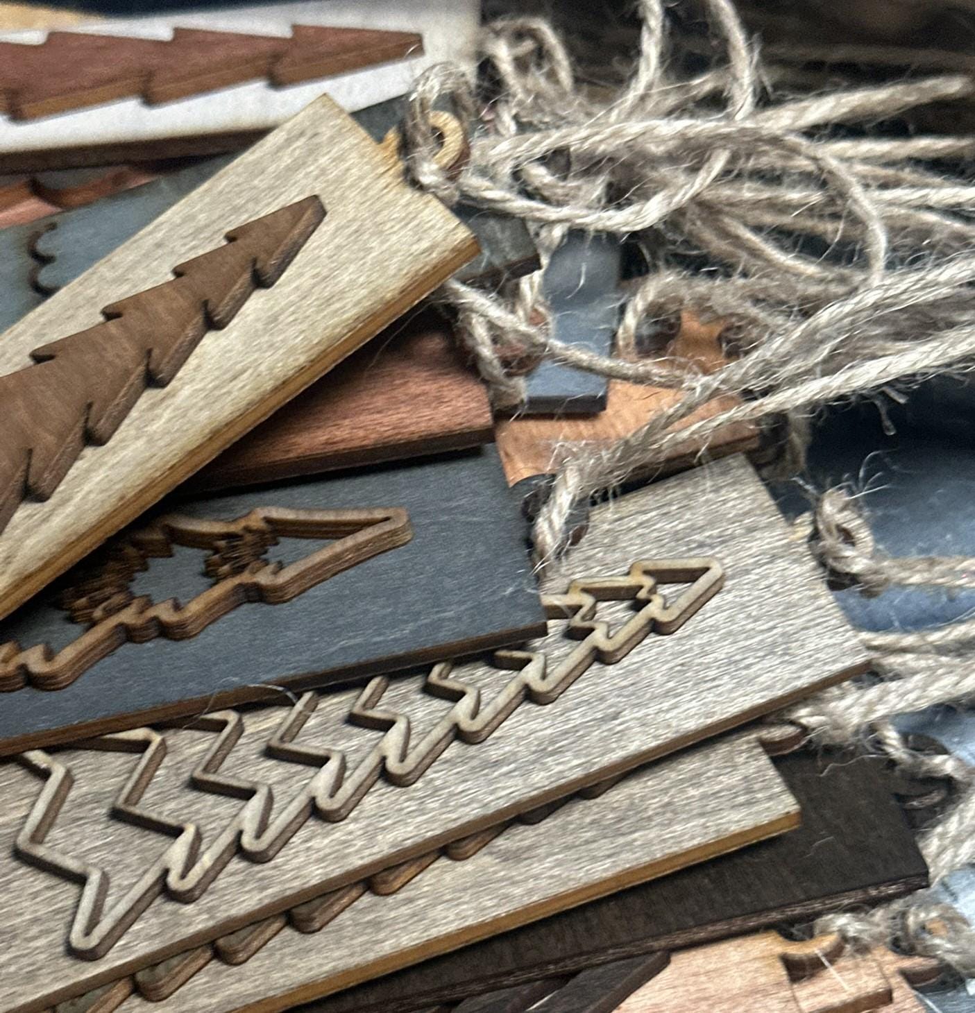 Rustic Wooden Tree Gift Tags Assorted Tree Designs and Colors – Handmade Holiday Tags or Christmas Tree Ornaments in Natural Wood Stains