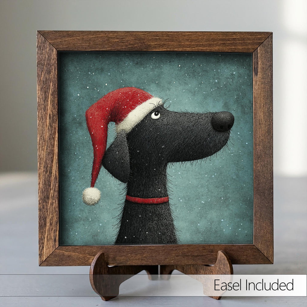 Christmas Dog Framed Art | Whimsical Holiday Dog Illustration | Pet Lover Christmas Decor | Rustic Farmhouse Frame | Easel Included