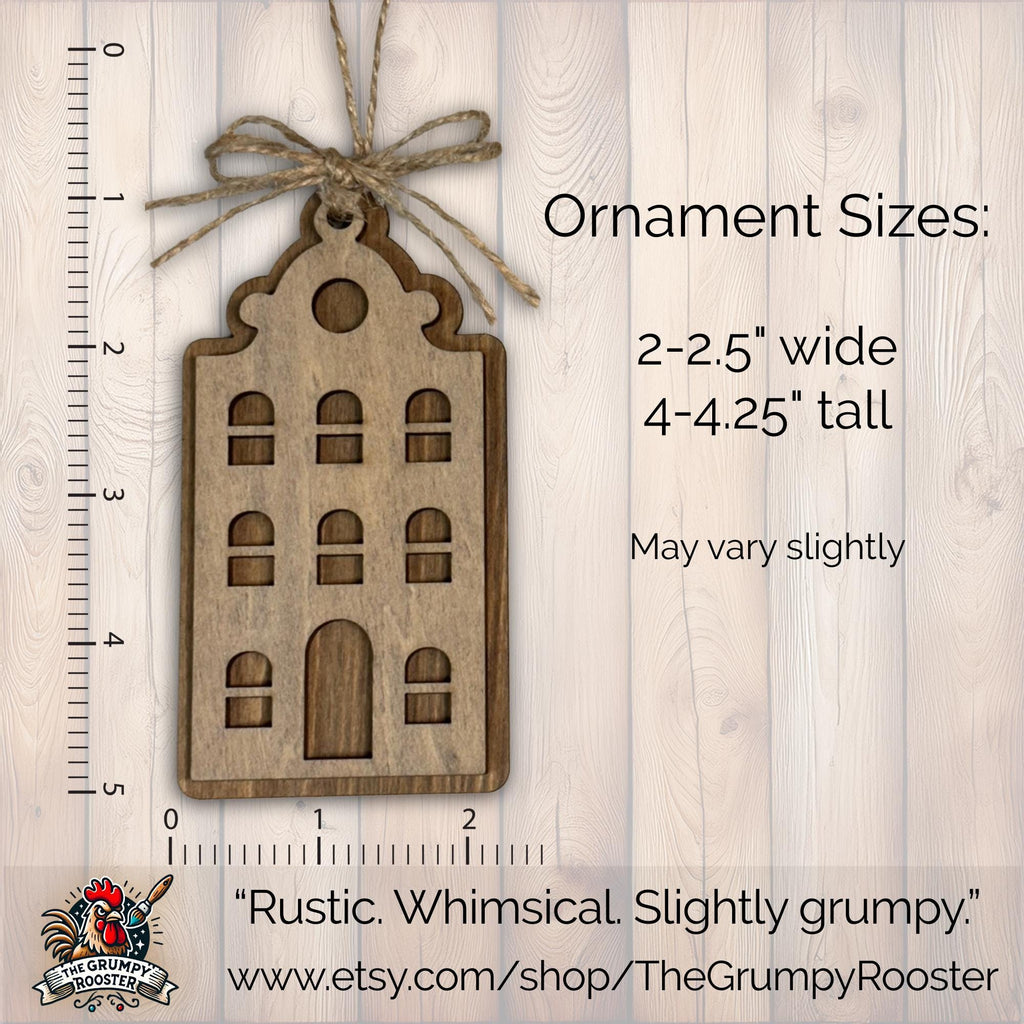 Rustic Wooden House Christmas Ornaments Scandinavian Farmhouse Village Set or Individual Layered Wood Holiday Decor Bulk Discounts Available