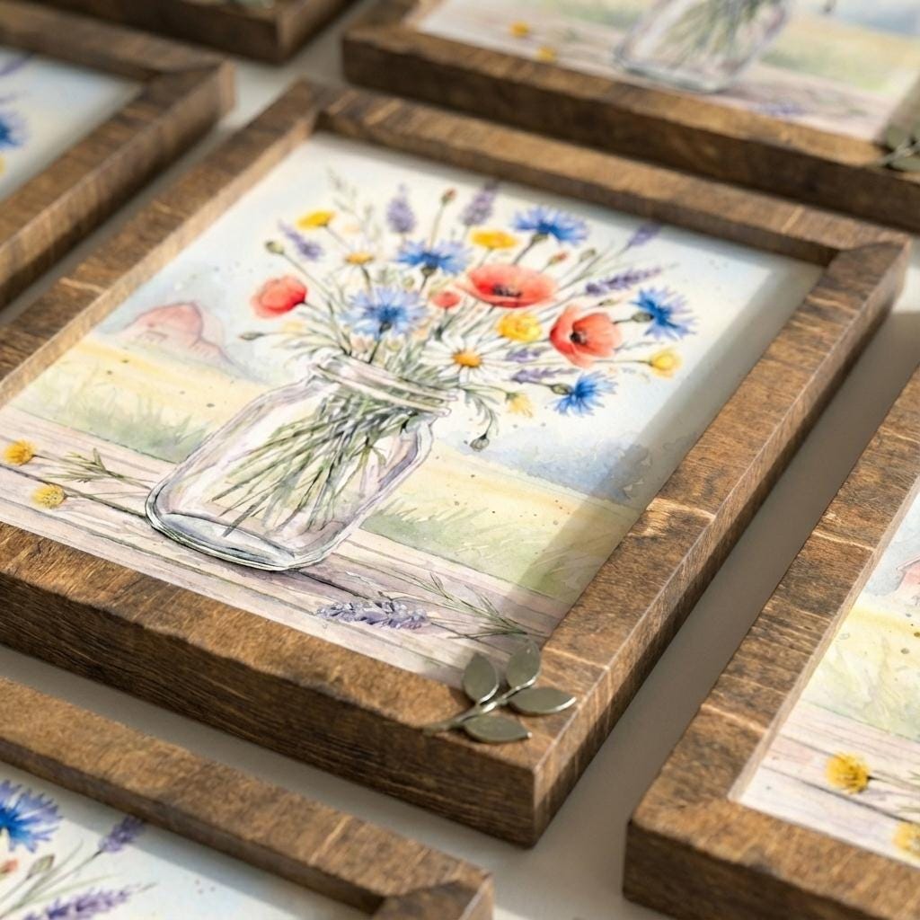 Floral Mason Jar Watercolor Wood Sign • Rustic Farmhouse Decor