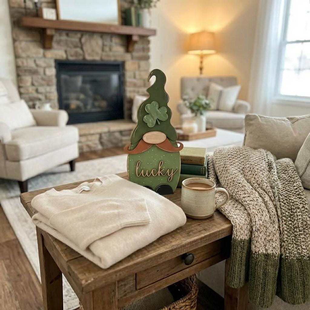 St Patrick’s Day Lucky Gnome | Tiered Tray Shelf Sitter | Lucky Farmhouse Decoration