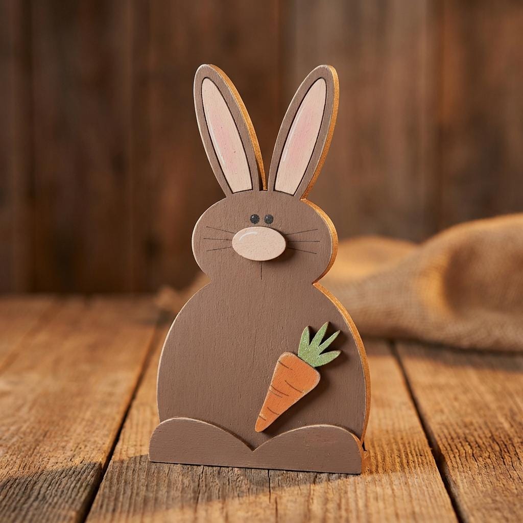 Painted Bunny Trio Shelf Decor – Farmhouse Easter Bunny Set – Spring Tiered Tray Decor – Wooden Bunny Trio