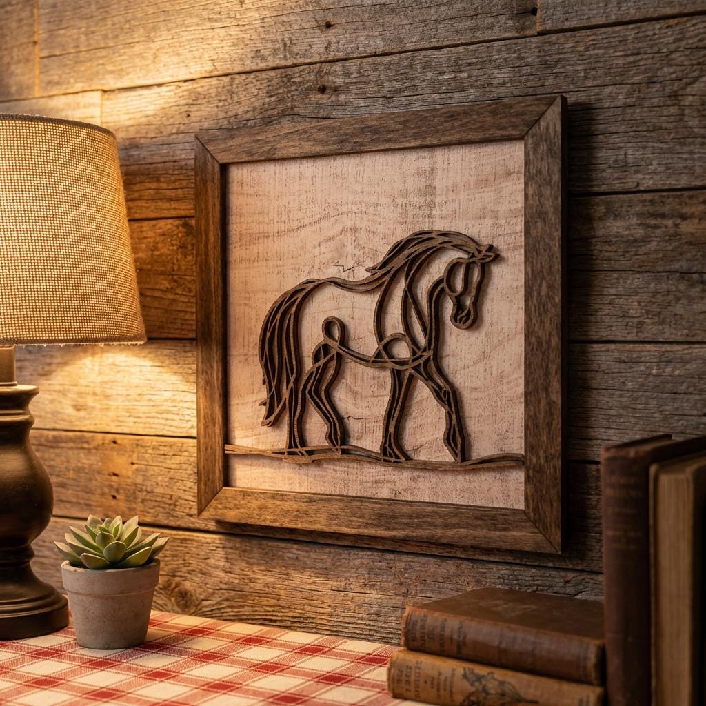 Rustic Farm Wall Art, Layered Wood Farm Decor, Horse Sign, Gift for Horse Lover, Farmhouse Wall Hanging