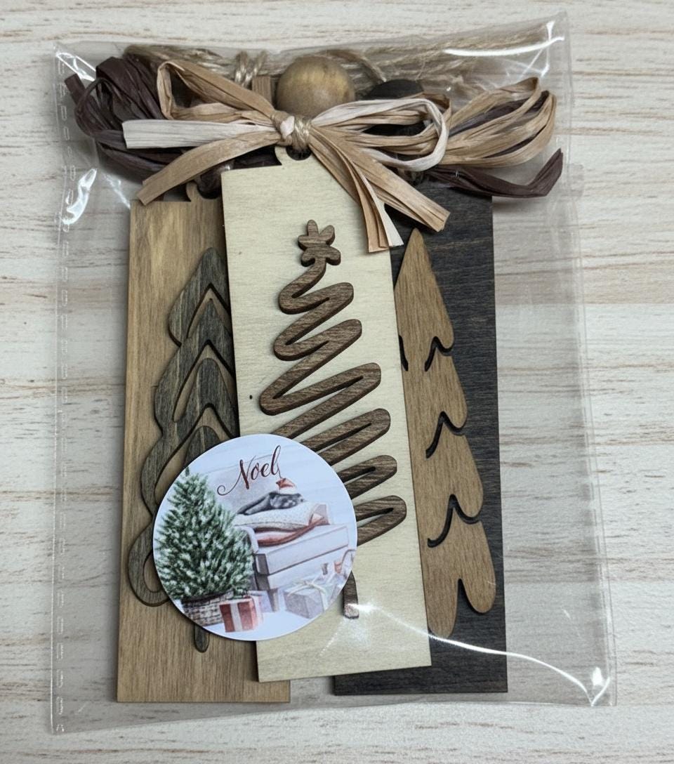 Rustic Christmas Tree Ornament Gift Set (3-Pack) – Neutral Farmhouse Holiday Décor – Ready to Gift Stocking Stuffers