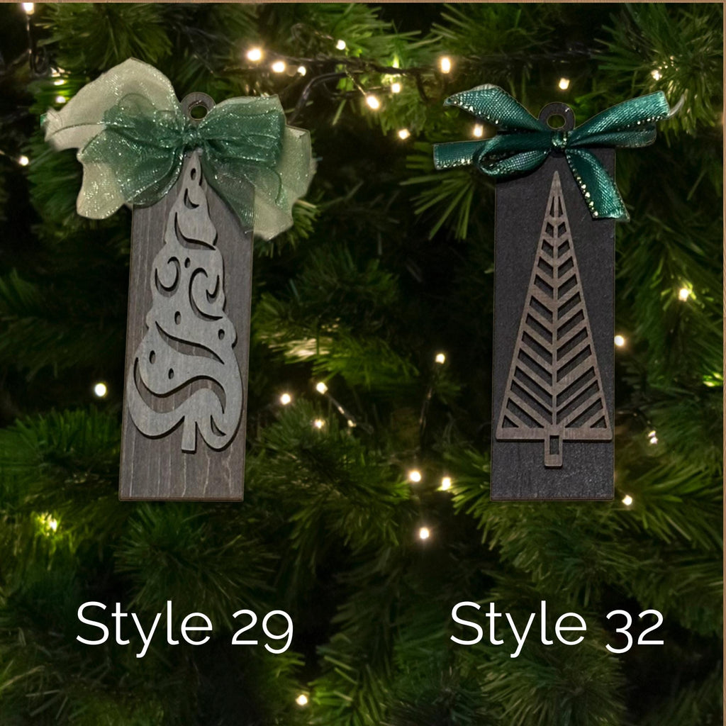 Rustic Wooden Christmas Tree Ornament with Bow • 4.5 inch Farmhouse Holiday Décor • Many Styles to Choose From