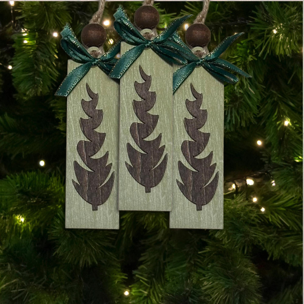 Farmhouse Rustic Green  Ornament, Wood Holiday Decor, farmhouse holiday decor, wooden tree ornament, Single or Bulk Qty