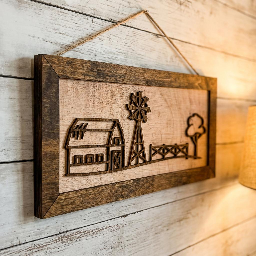 Rustic Farm Wall Art, Layered Wood Farm Decor, Farm Scene Sign, Barn and Windmill, Farmhouse Wall Hanging