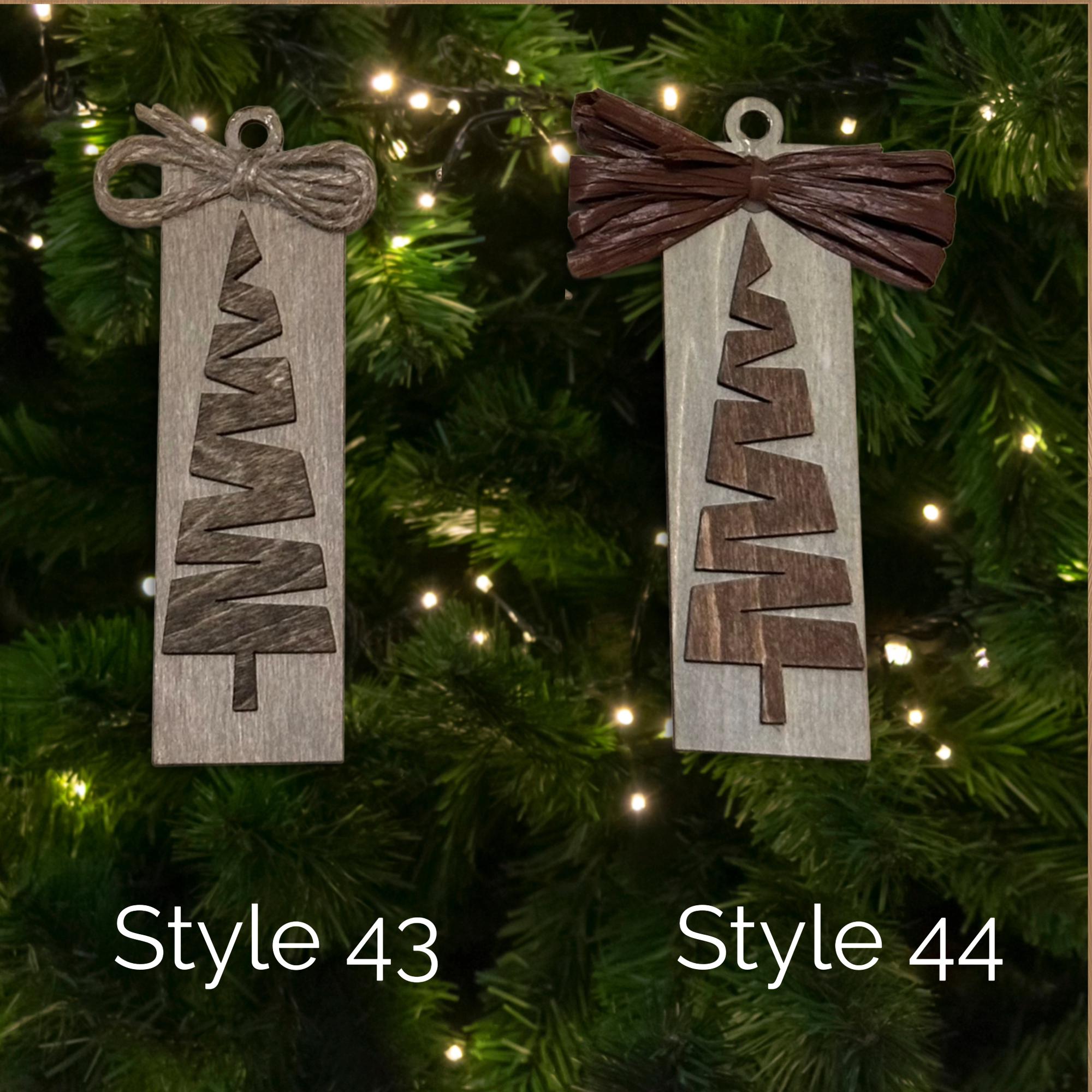 Rustic Wooden Christmas Tree Ornament with Bow • 4.5 inch Farmhouse Holiday Décor • Many Styles to Choose From