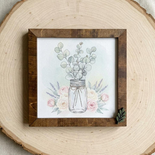 Eucalyptus Mason Jar Art Sign • Farmhouse Wood Frame Decor
