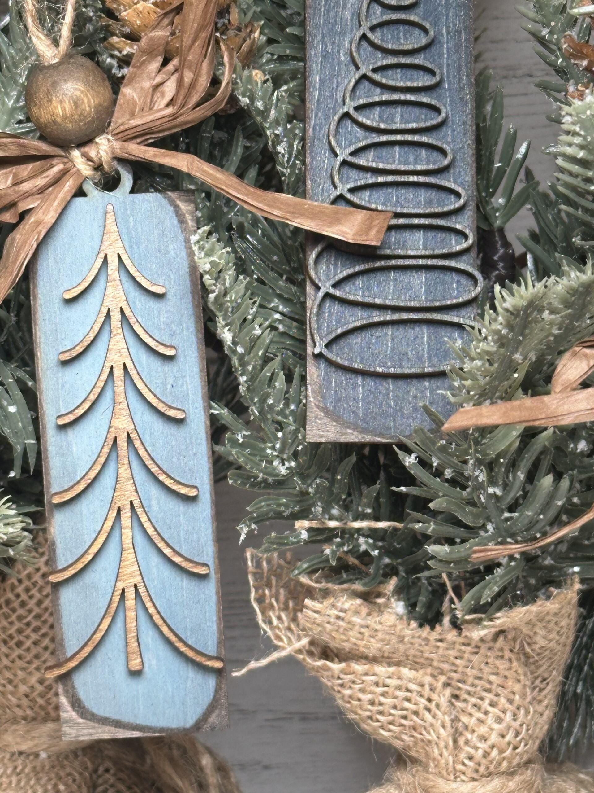 Rustic Christmas Tree Ornaments - Blues Grays and Browns Stained Vintage Bulk Winter Tree Holiday Ornament Handcrafted Wholesale