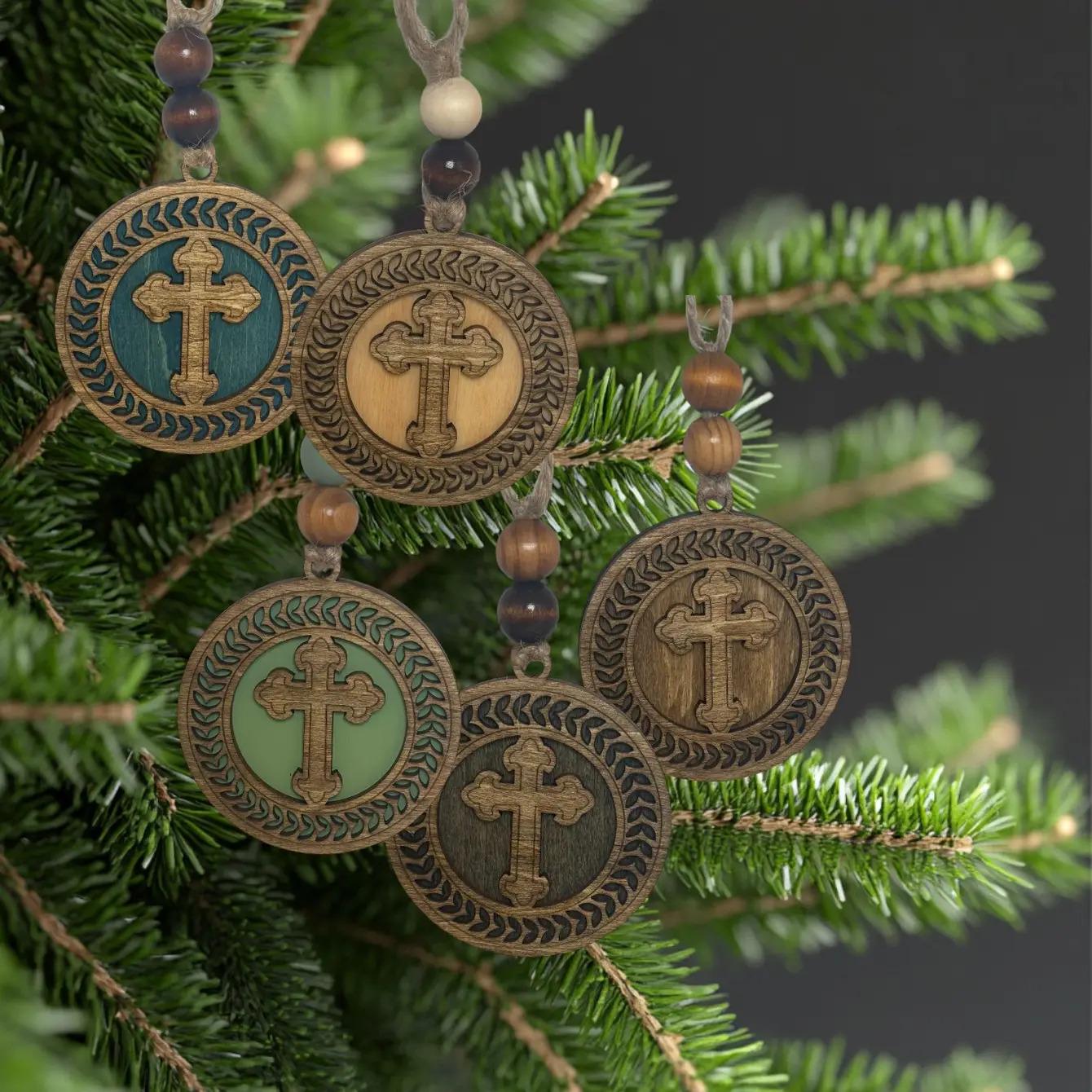 Cross Christmas Tree Ornaments - Beautiful Wood Christian Religious Decoration Single or Bulk Tree Holiday Ornament Finished Handcrafted