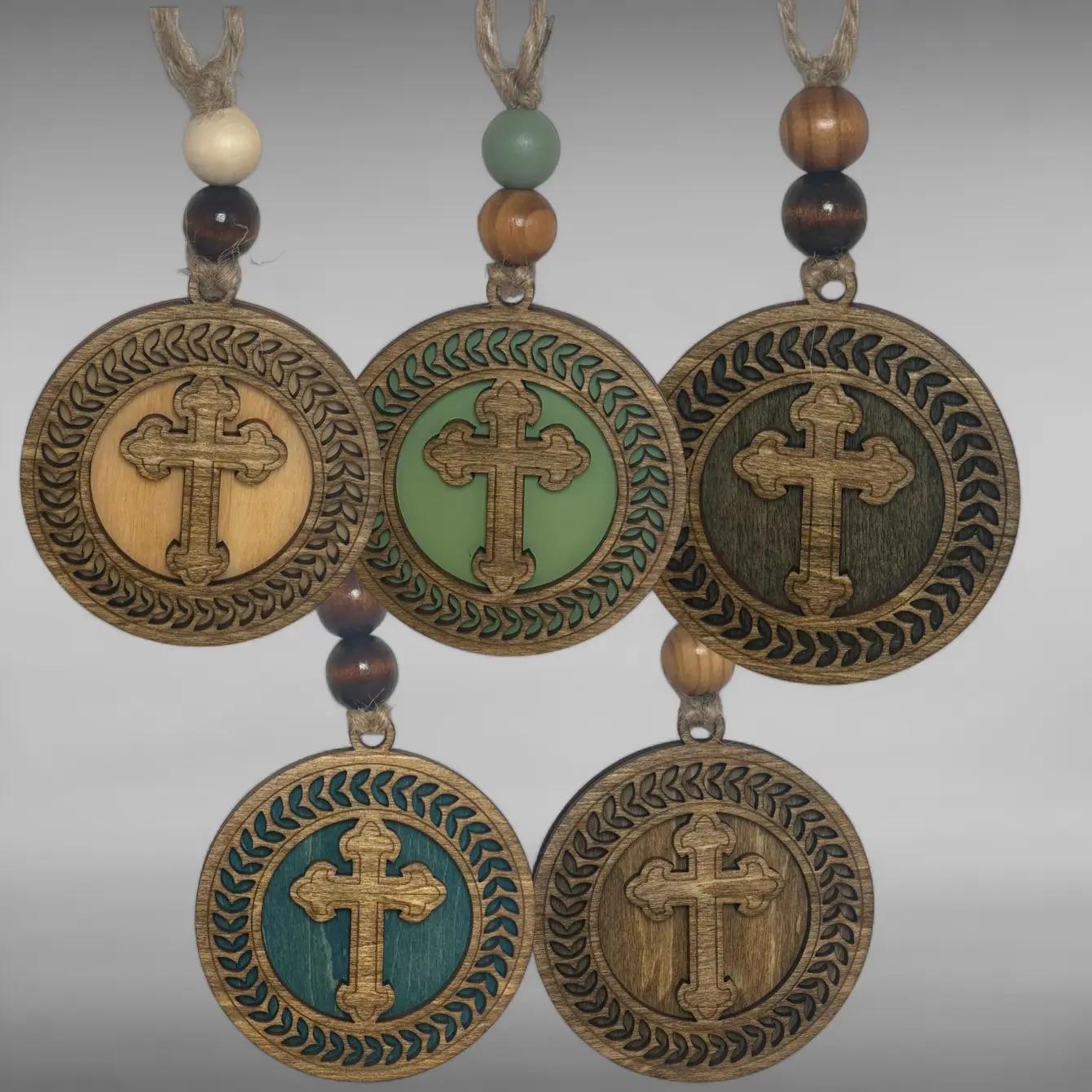 Cross Christmas Tree Ornaments - Beautiful Wood Christian Religious Decoration Single or Bulk Tree Holiday Ornament Finished Handcrafted