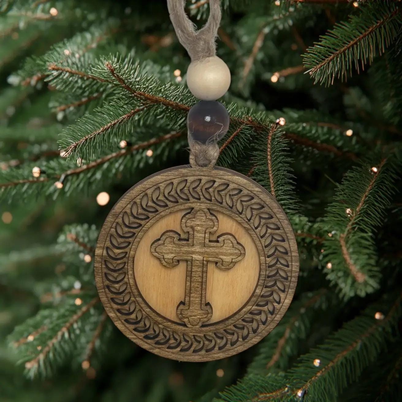 Cross Christmas Tree Ornaments - Beautiful Wood Christian Religious Decoration Single or Bulk Tree Holiday Ornament Finished Handcrafted