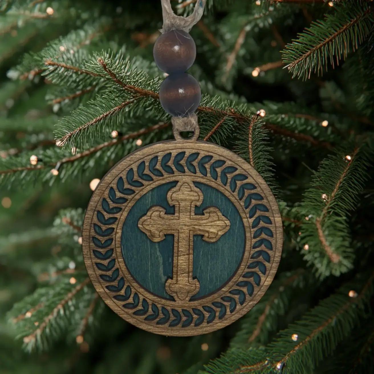 Cross Christmas Tree Ornaments - Beautiful Wood Christian Religious Decoration Single or Bulk Tree Holiday Ornament Finished Handcrafted