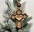 Rustic Cross Christmas Ornaments – Handcrafted Wooden "Glory" Cross Ornaments with Natural Bead, Two-Layer Design, Bulk/Wholesale Options