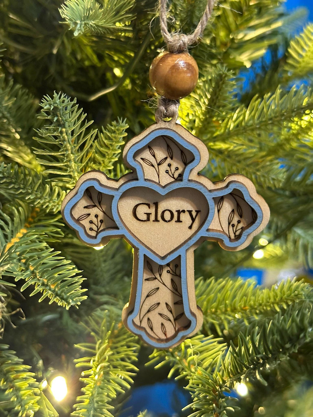 Rustic Cross Christmas Ornaments – Handcrafted Wooden "Glory" Cross Ornaments with Natural Bead, Two-Layer Design, Bulk/Wholesale Options