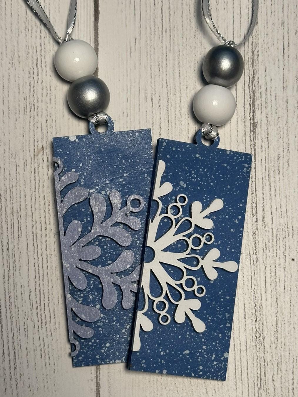 Set of 3 + Elegant Snowflake Christmas Ornaments Wooden Winter Ornaments with Bead Accents, Assorted Colors, Bulk Options Available