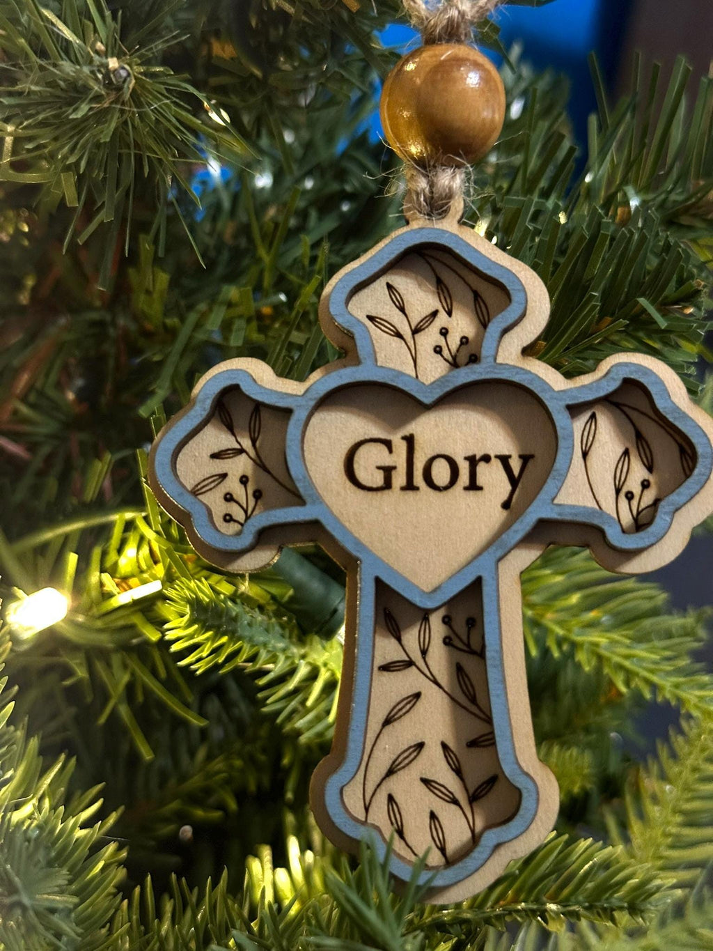 Rustic Cross Christmas Ornaments – Handcrafted Wooden "Glory" Cross Ornaments with Natural Bead, Two-Layer Design, Bulk/Wholesale Options